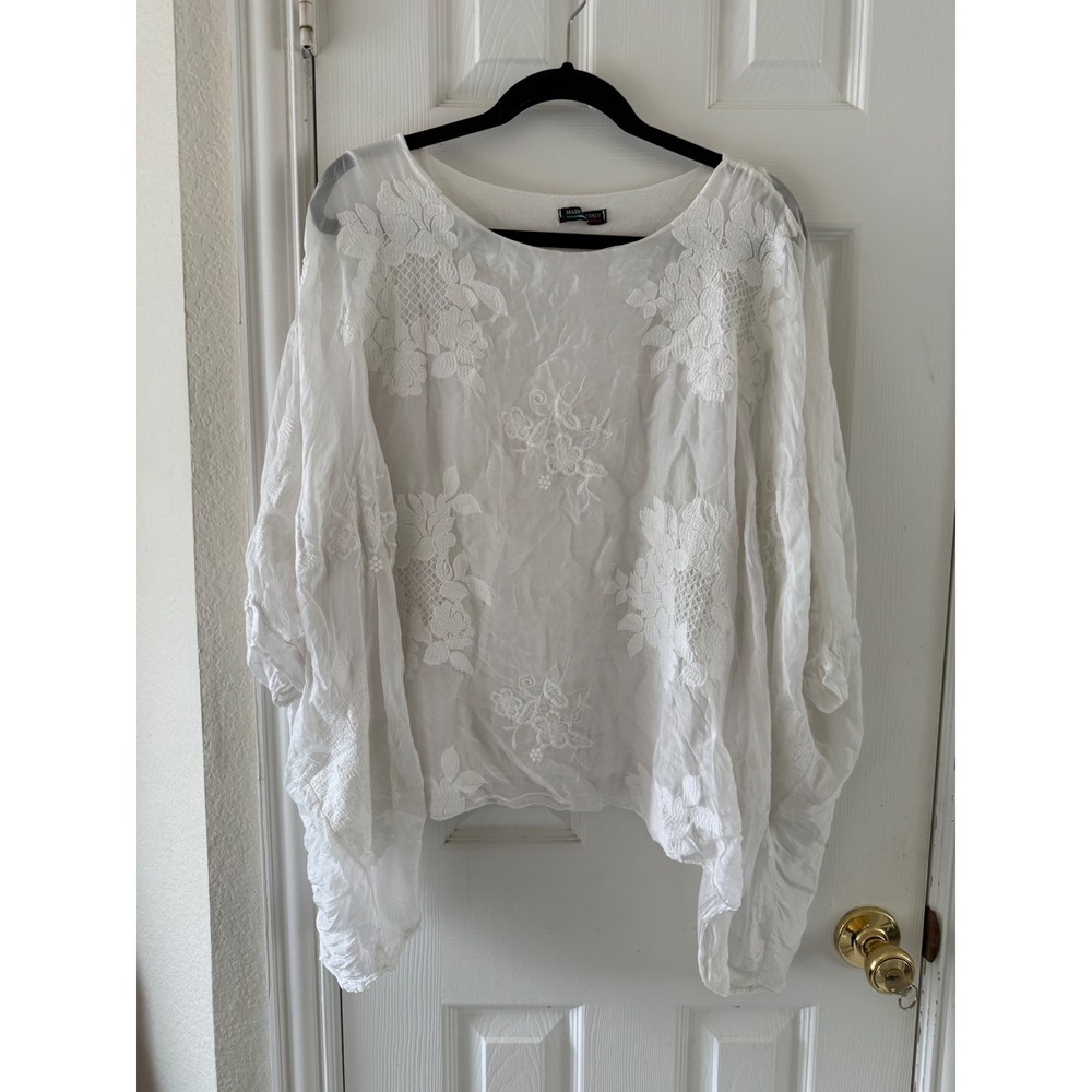 Made in Italy Silk Embroidered Dolman Sleeve Lagenlook Boho Blouse - Picture 2 of 7